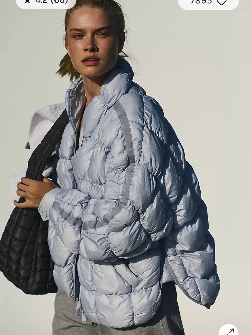 Free People Pippa Scrunchy Glossy Packable Puffer Ice Grey Jacket